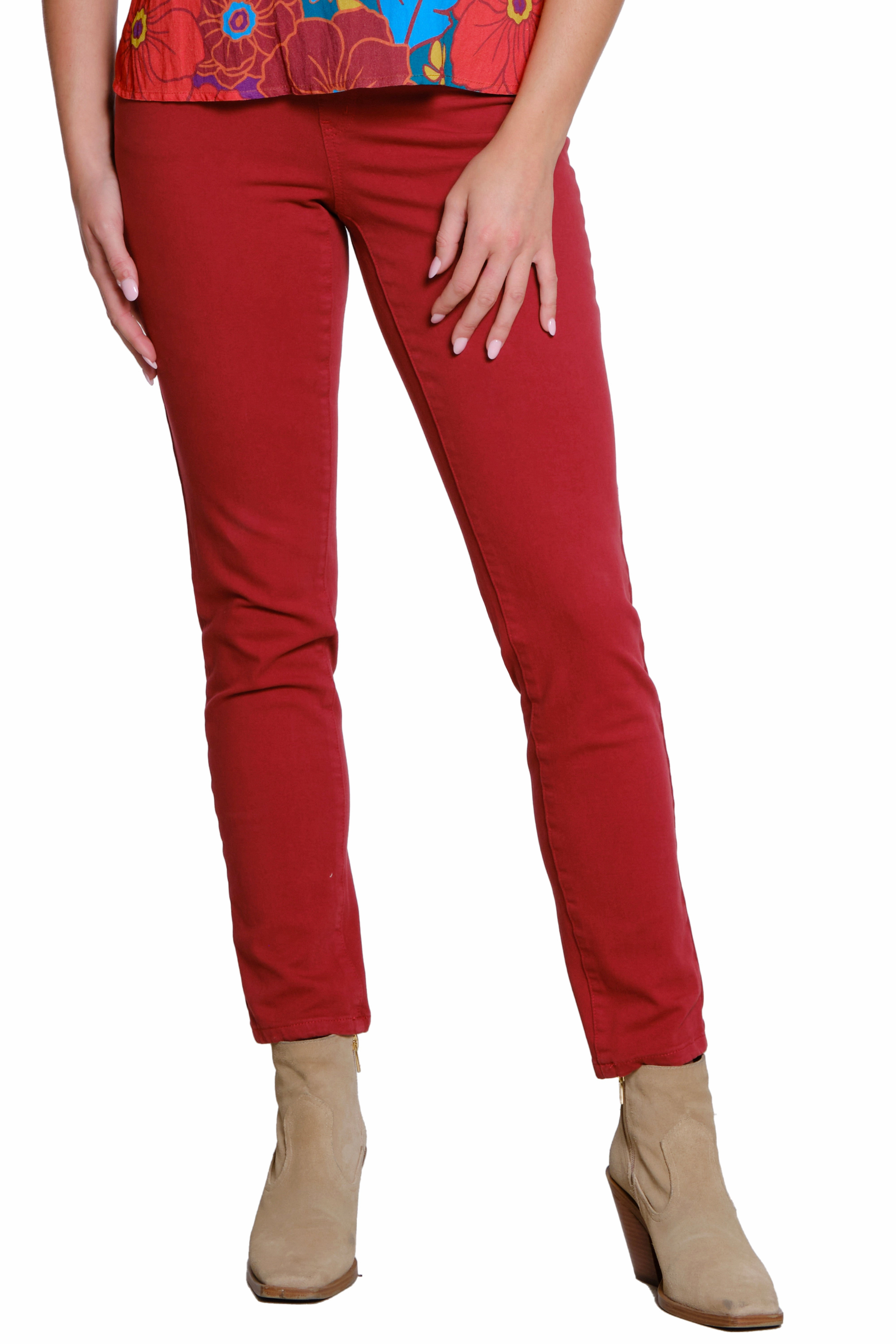 Neutral Smooth 4 WAY STRETCH PULL ON SKINNY ANKLE JEAN - Brick