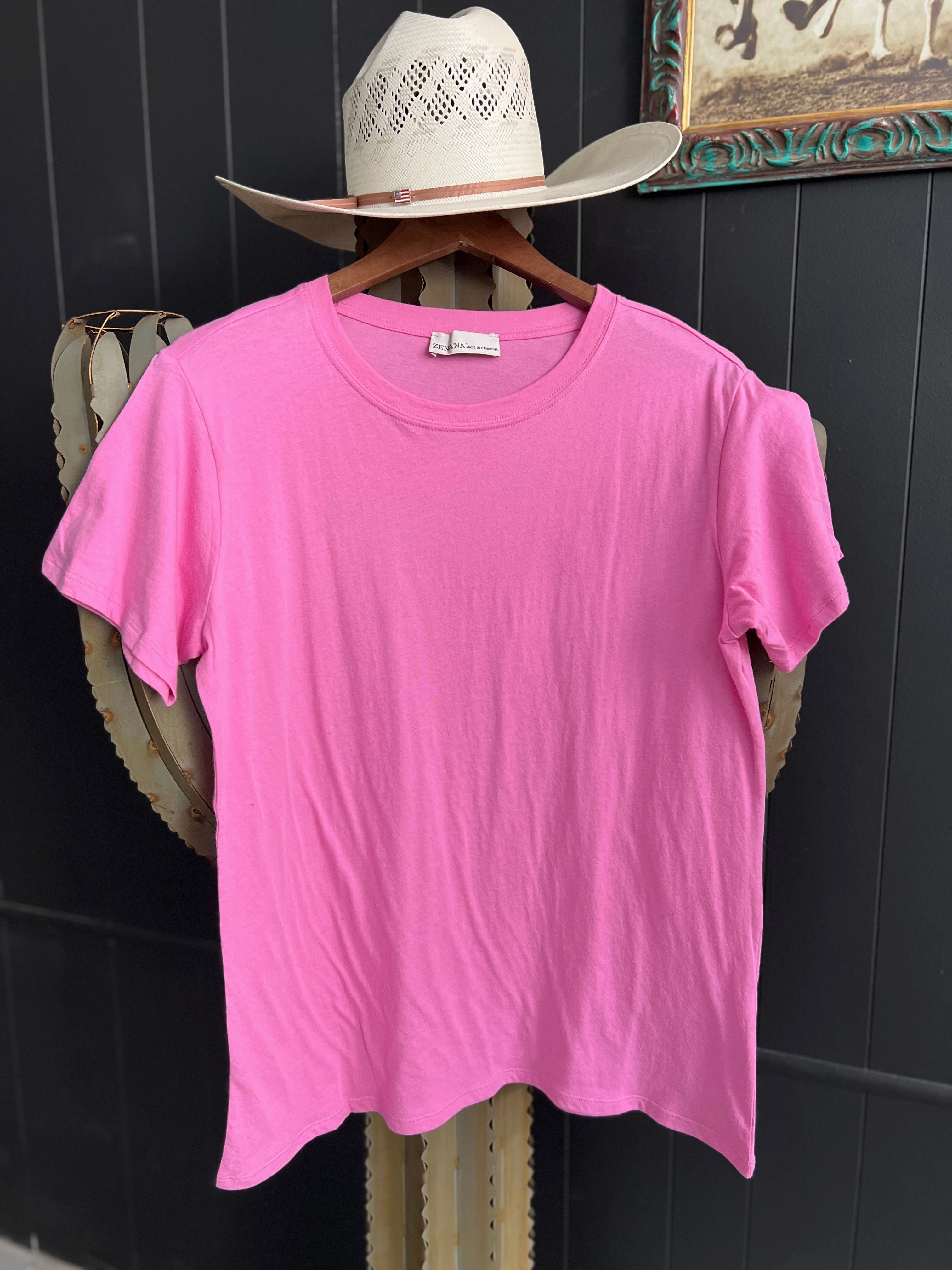 Zenana Cotton Boyfriend Round Neck Basic Tee RibbedCuff