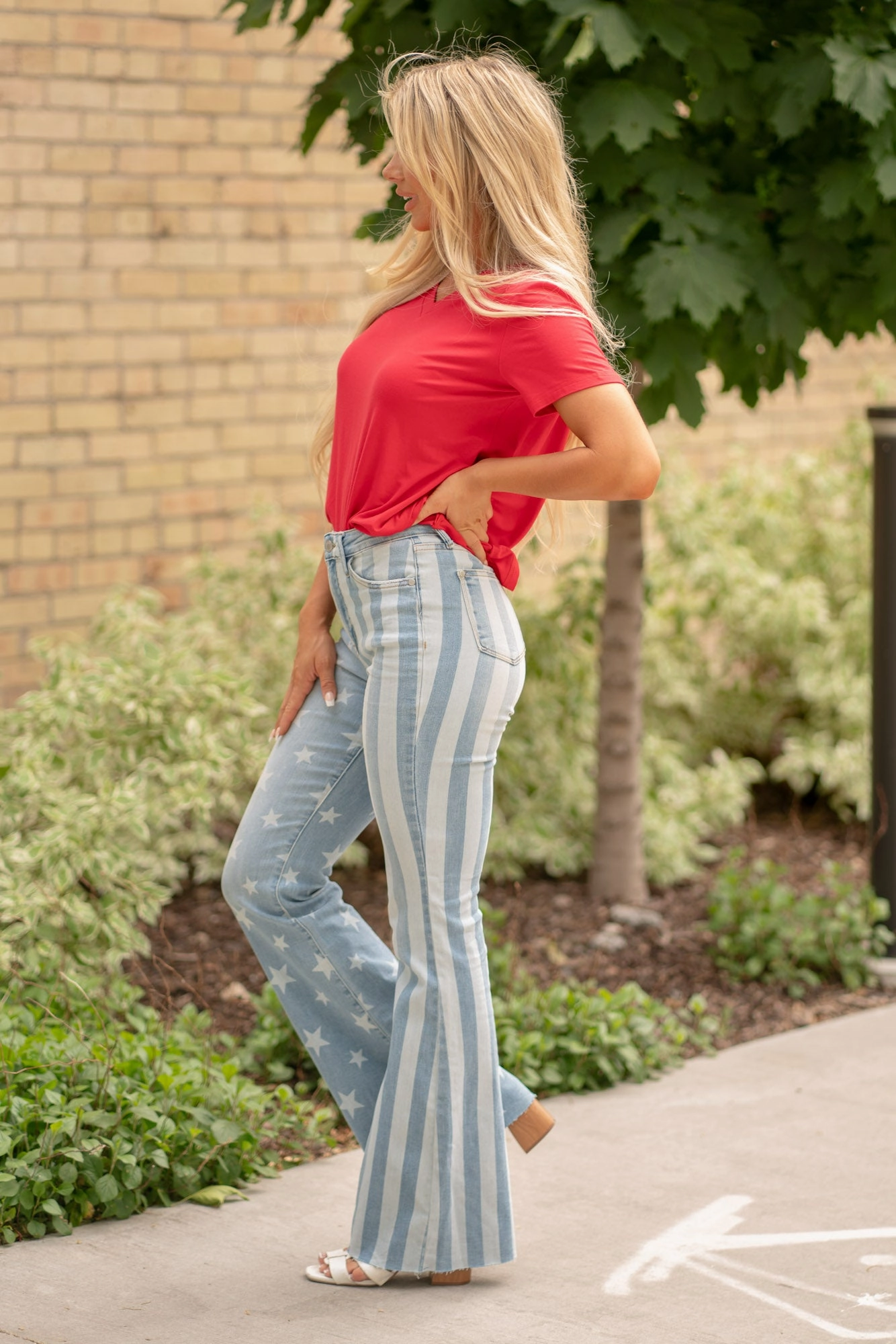 Waterless Wash Technology Miss America Flag High Rise Flag Print Flare Regular & Plus Sizes