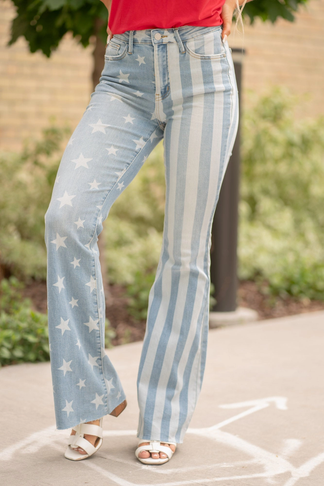 Miss America Flag High Rise Flag Print Flare Regular & Plus Sizes Double Stitched Seams