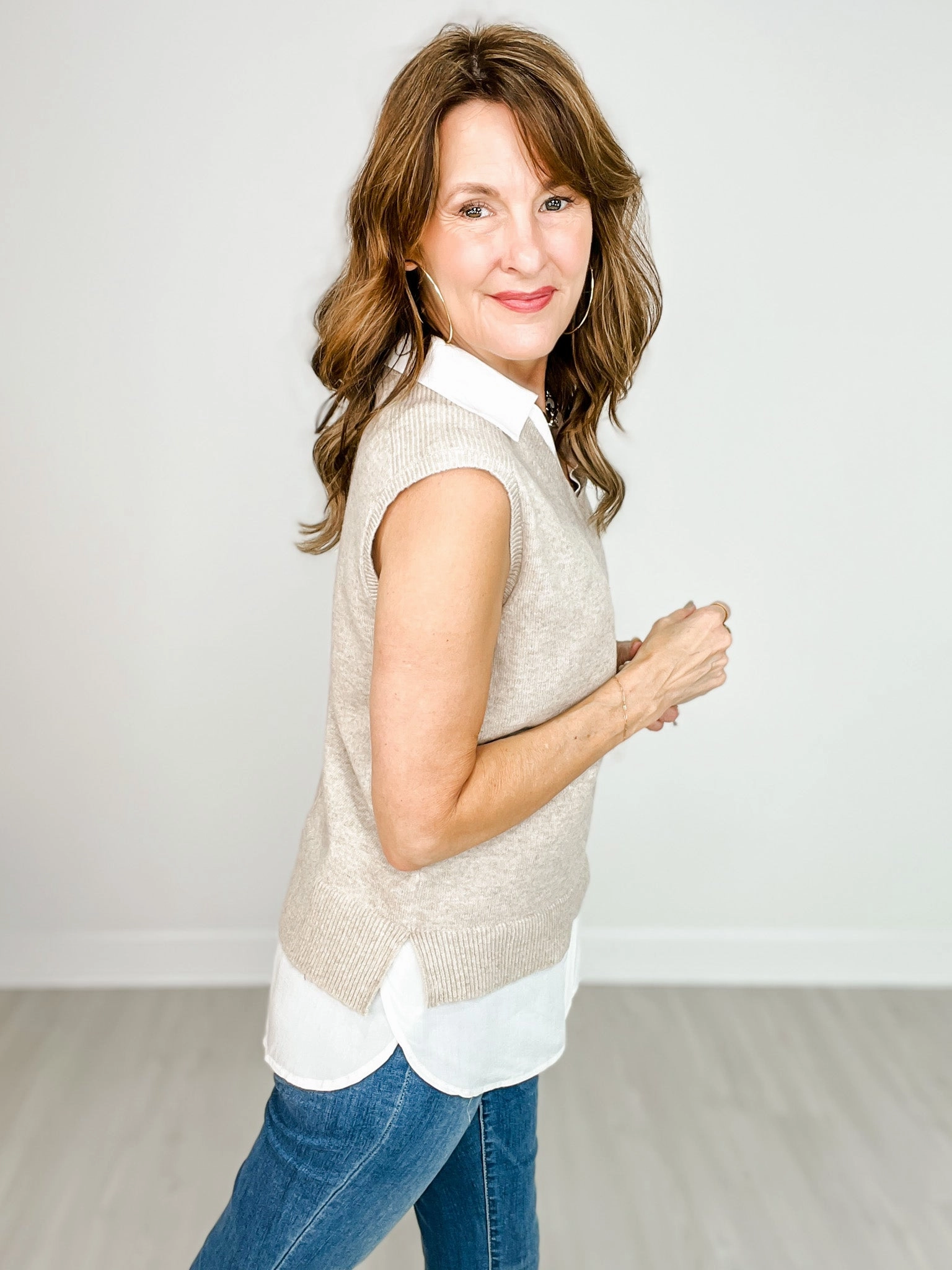 MeshLining QuickDrying Mixed Media Sleeveless Sweater Vest