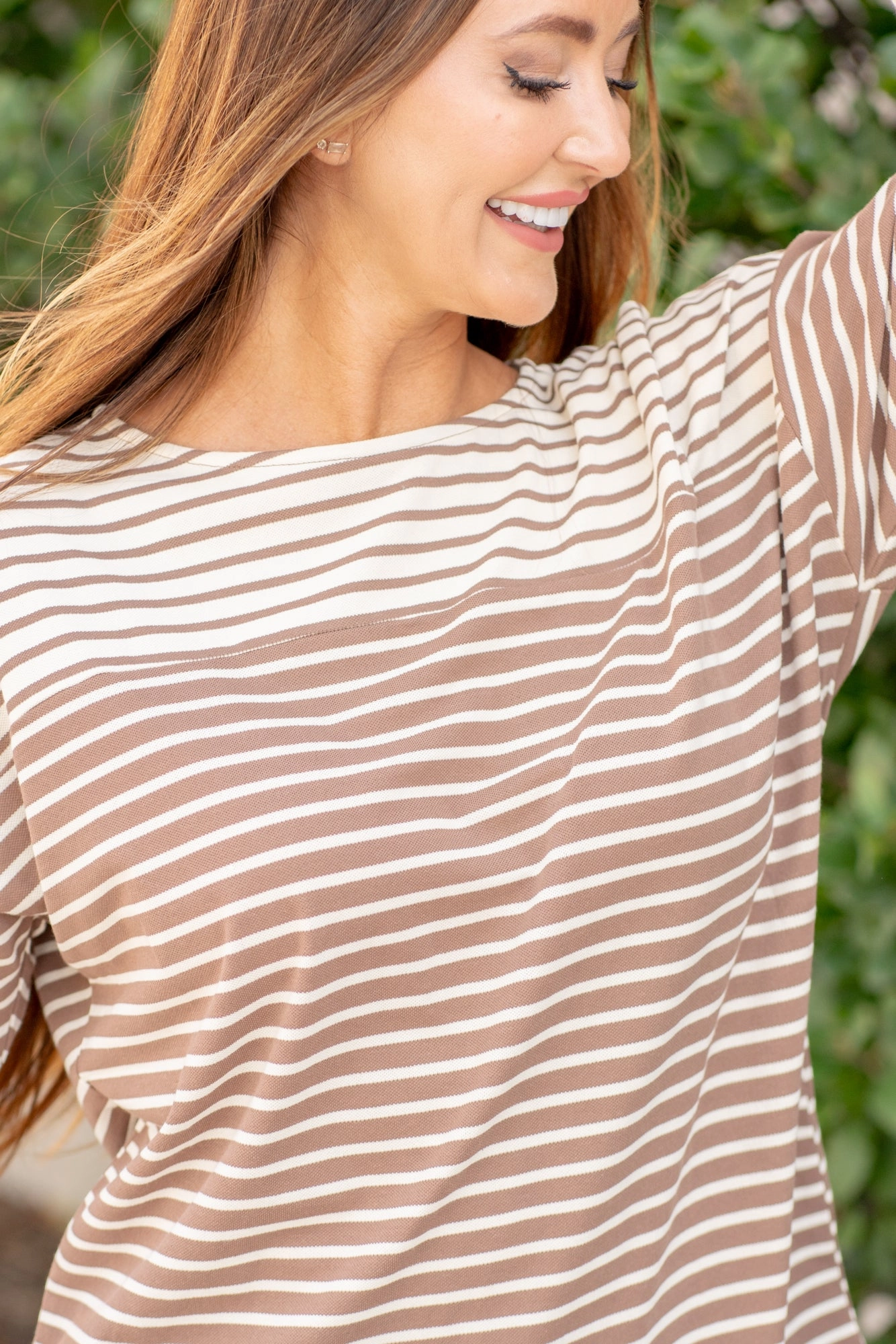 Mixed Striped Knit Top - Mocha Breathable Look