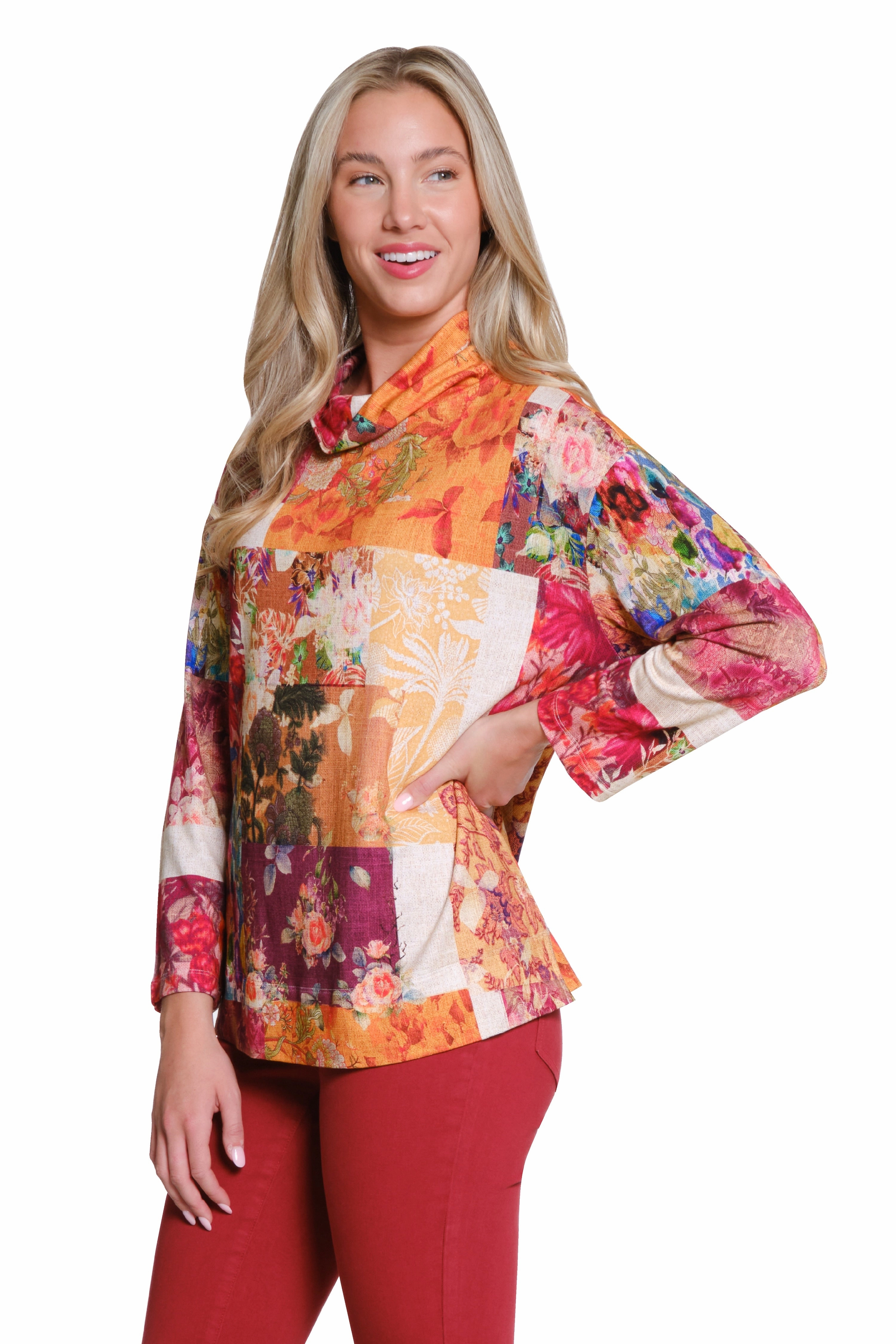 Mock Neck Knit Top - Multi RibbedCuff Temperature control