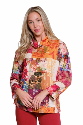 Mock Neck Knit Top - Multi FlexibleCollarStructure Wrinkle Resistant Textile