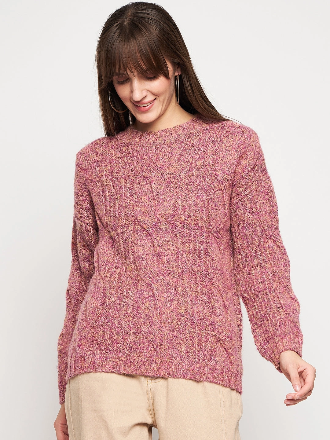 Madame Pink Knit Pullover Seamless Construction Design