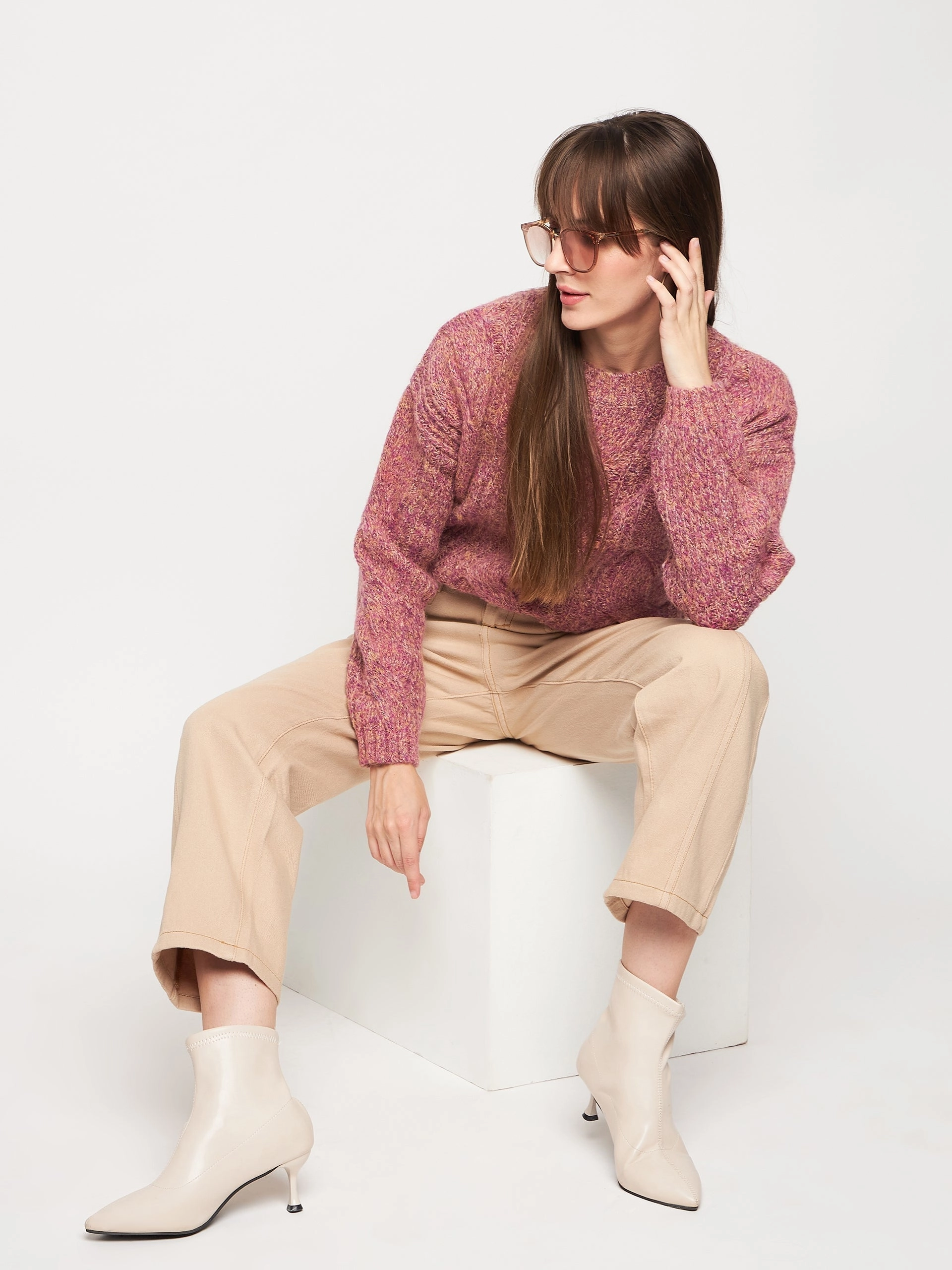 Madame Pink Knit Pullover Knit Outfit Cozy Basics