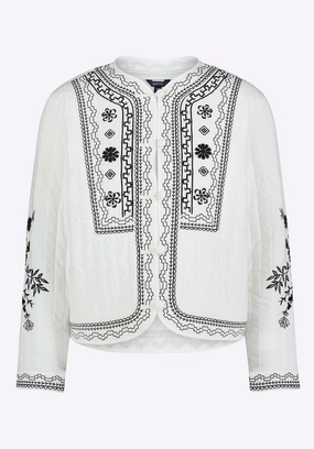 Stitched Look Ashleigh Women's Quilted Embroidered Button-Up Jacket, Egret - JK0048P