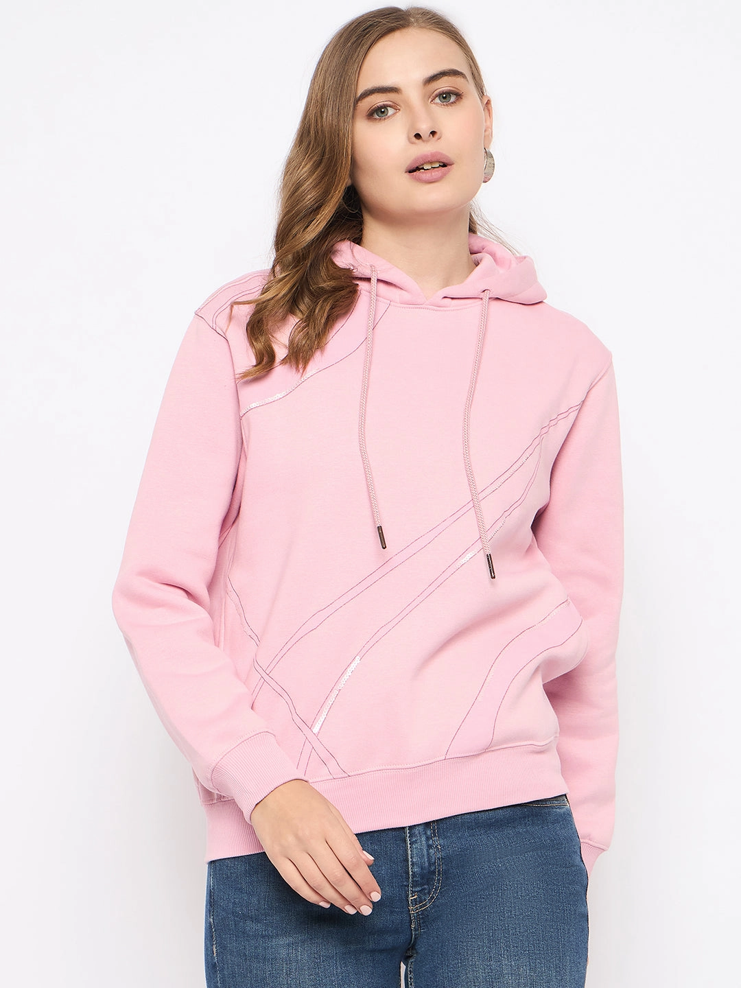 Madame Cotton Blend Printed And Handwork Detailed Light Pink Sweatshirt Cool Essentials