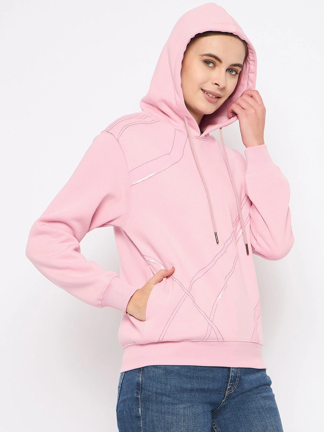 product anniversary romance Madame Cotton Blend Printed And Handwork Detailed Light Pink Sweatshirt