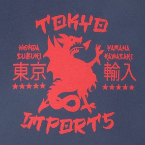 "DRAGON IMPORTS" Short Sleeve Mens Crew Neck Tee - Dark Slate Blue Professional Cut SheerLayering