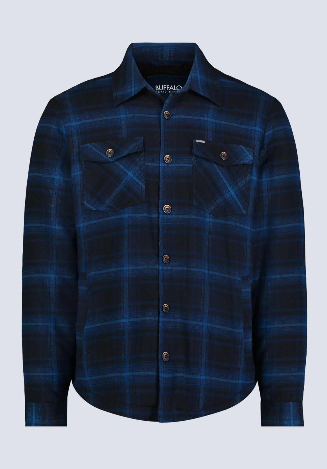 retro look High Collar Options Jalika Men's Plaid Shacket with Sherpa Lining, Black & Navy - BM24447