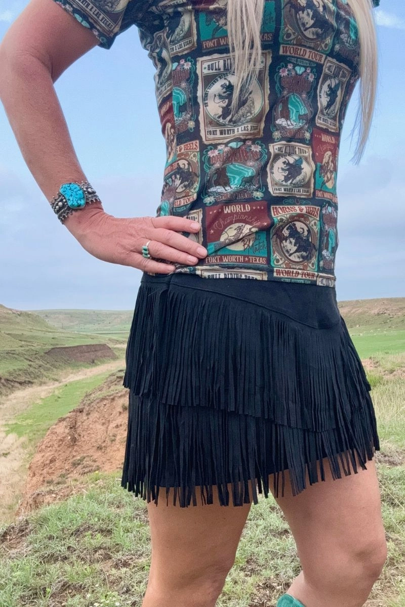Sterling Kreek Fort Worth Black Fringe Skirt Movement Fit