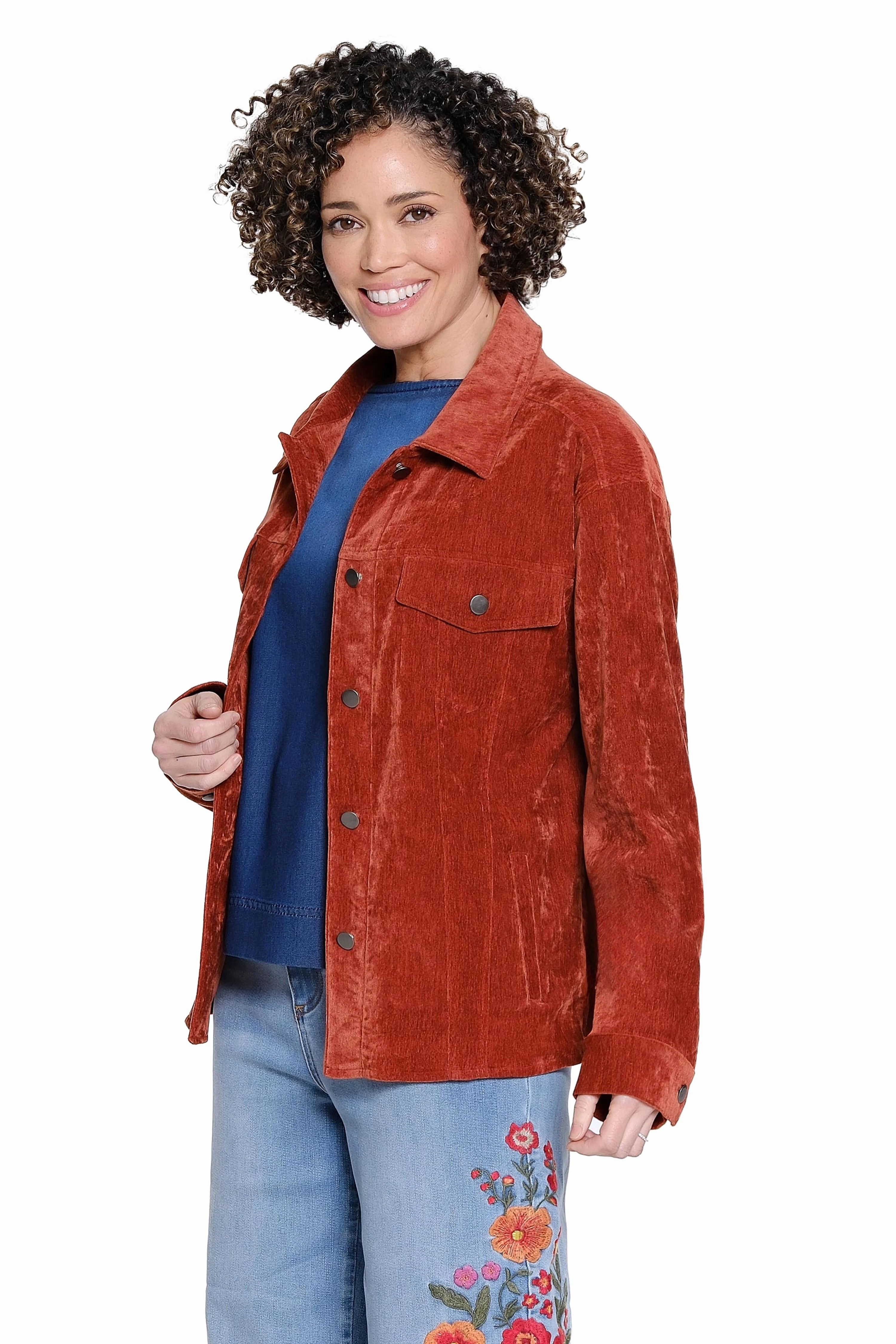 Casual dress Velveteen Shirt Jacket - Rust