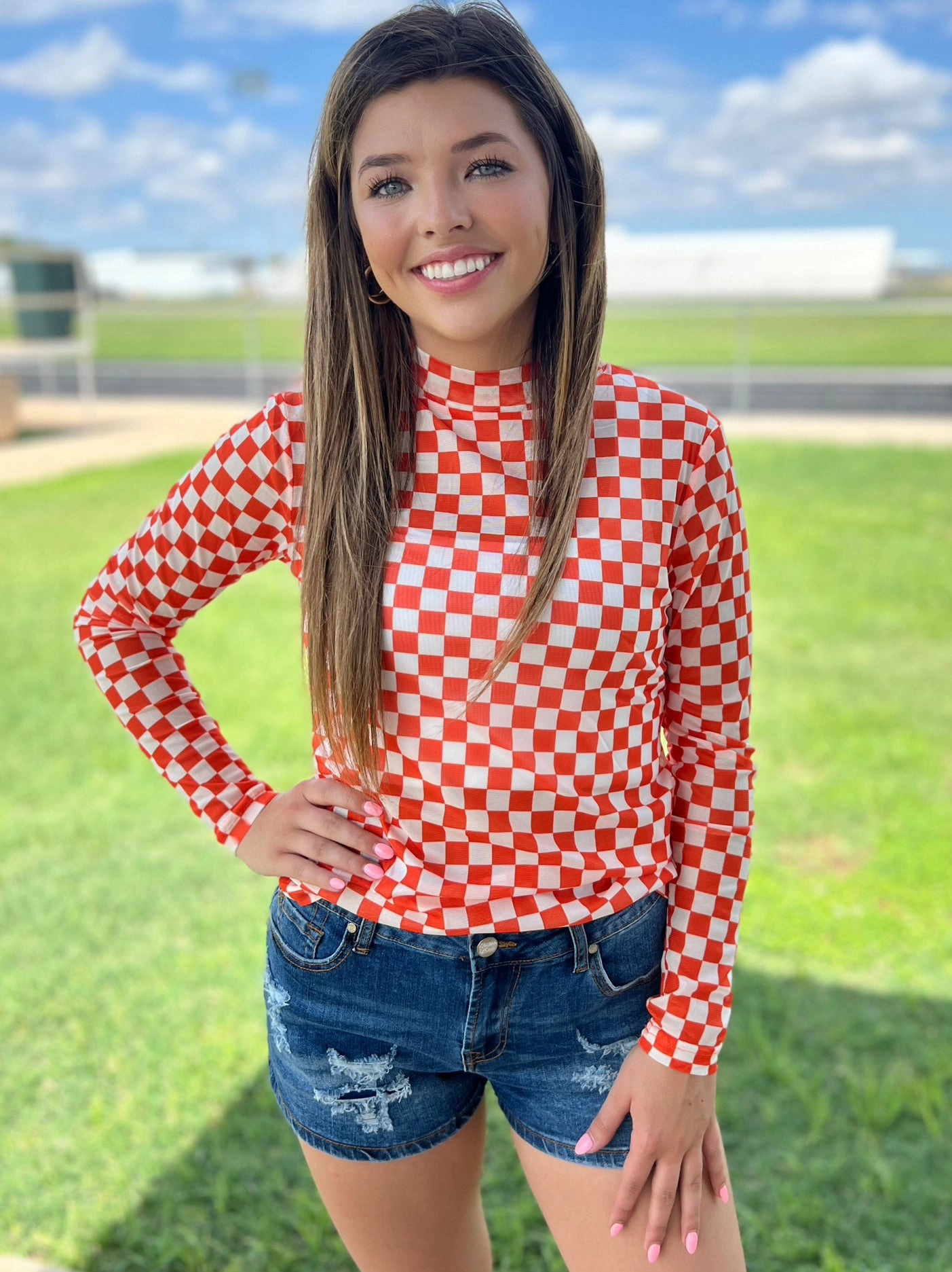 MicrofiberBlend Sterling Kreek Pep Rally Orange Mesh Top