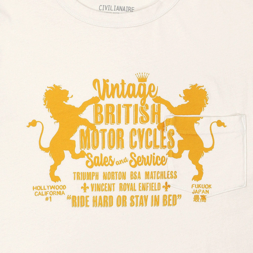 Anti Odor Treatment "British Moto" Short Sleeve Pocket Crew Neck Tee - White Sand