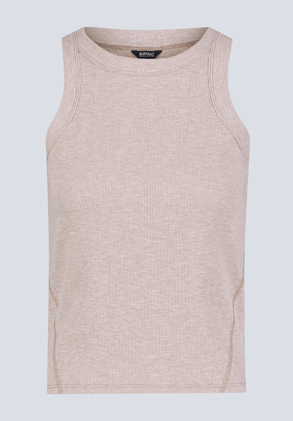 EthicallySourcedMaterial Structured Shoulder Regine Women's Ribbed Tank Top, Flax Beige - KT0119H