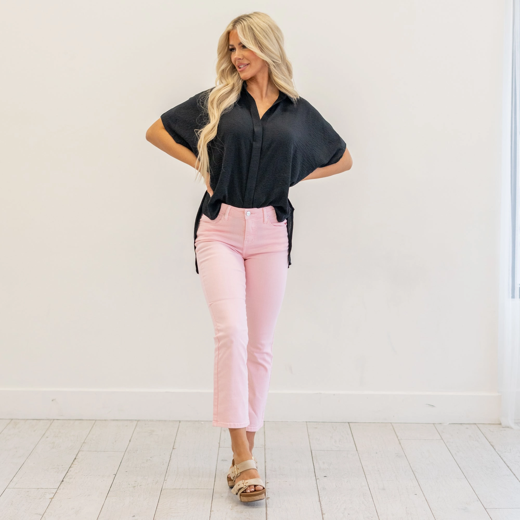 Morning Meadow Tummy Control Top High Rise Straight Leg Regular & Plus Sizes Relaxed Taper Sleek Shape