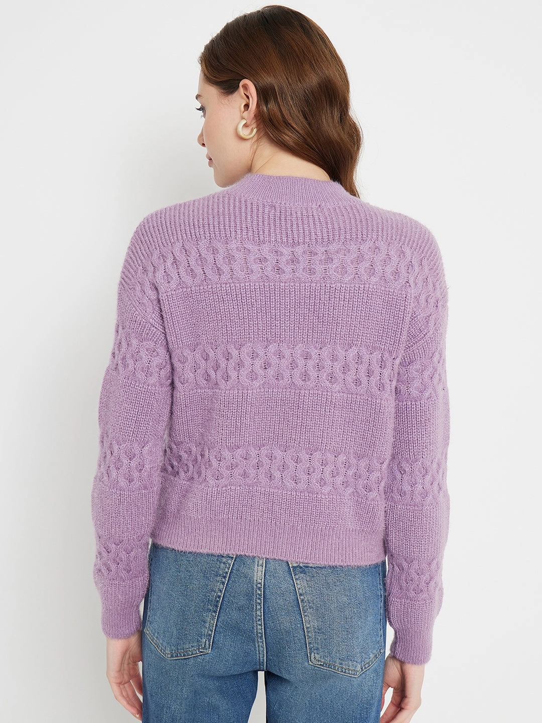 Madame Cable Knit Embellished Lilac Sweater Durable Stitching