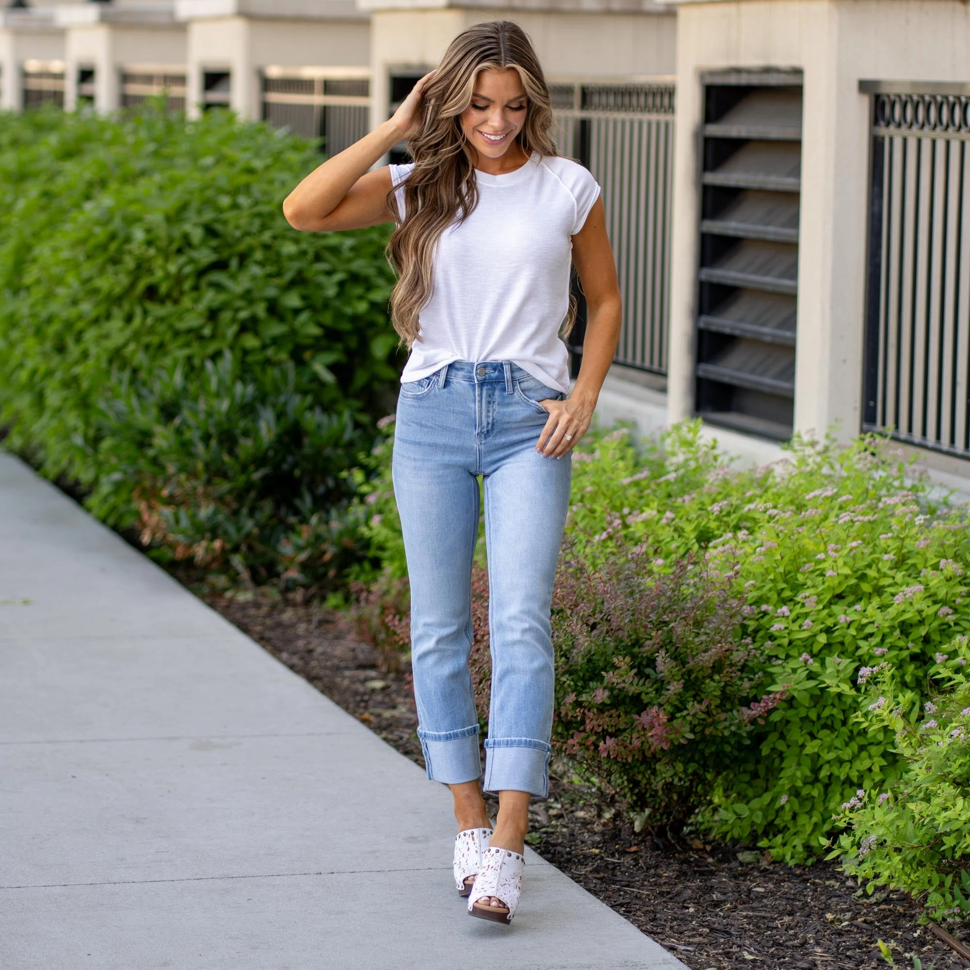 Motivated High Rise Cuffed Crop Slim Straight Jeanshttps://admin.shopify.com/store/american-blues-denim-boutique/products Trusted Outfit