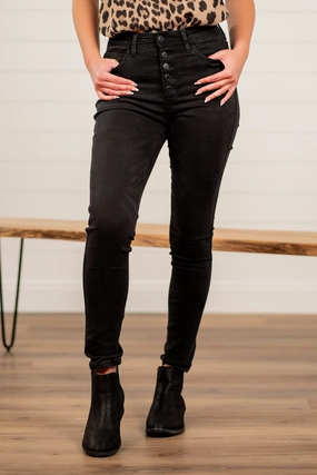 Anti Slip Belt Loops Love Bug High Rise Button Fly Skinny