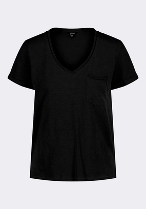 Moxie Women's Slub Knit V-Neck T-Shirt, Black - KT0179P Microfiber Material SoftTouch