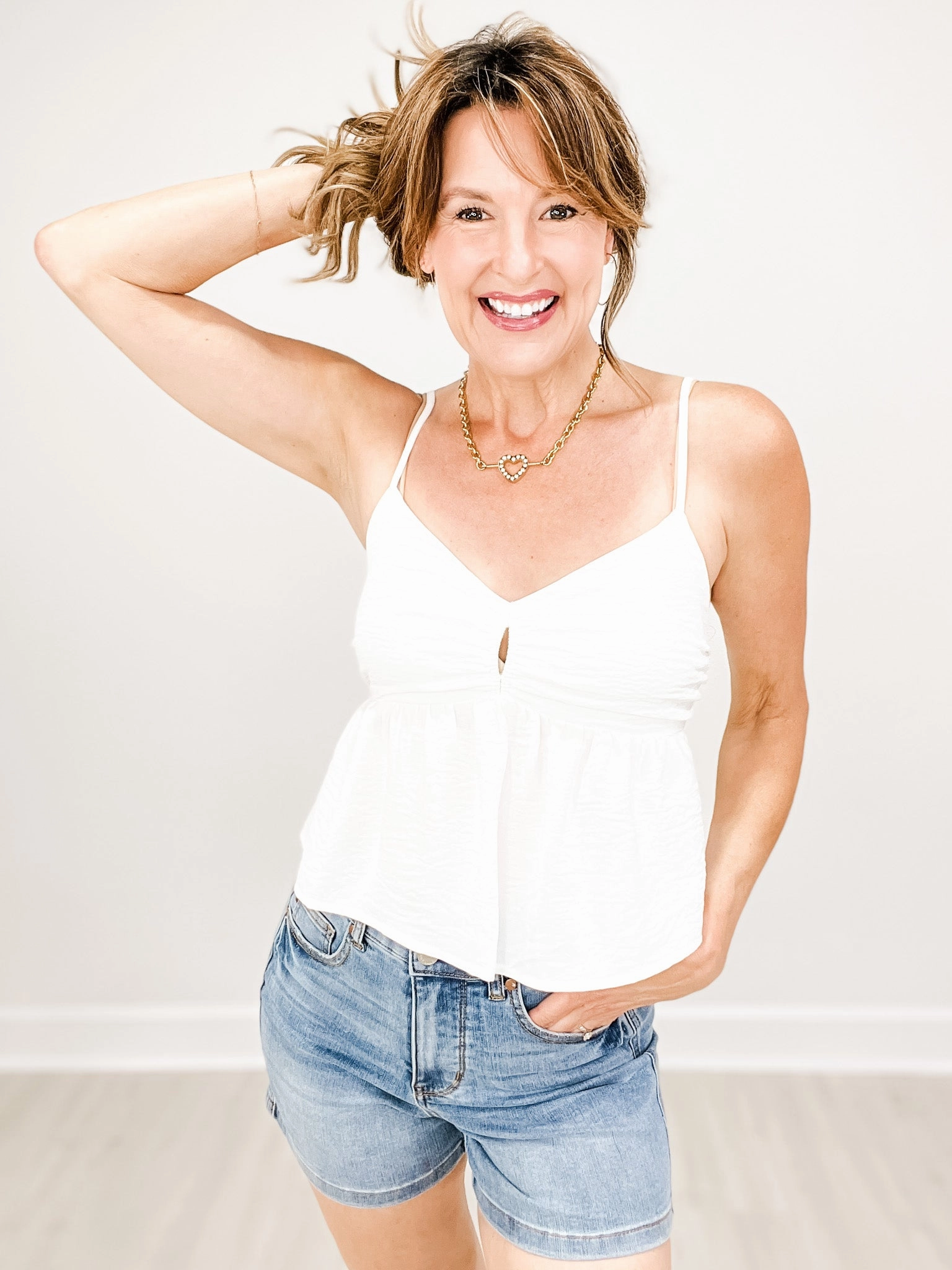 O-Ring Adjustable Strap Baby Doll Top LongSleeve