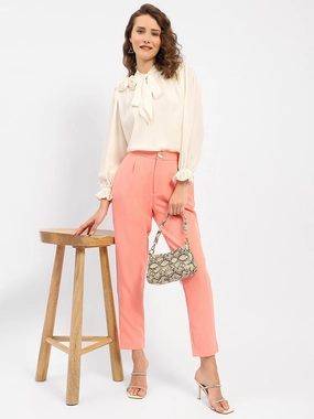 Compact Fold Design Madame Applique Adorned Off-White Shirt