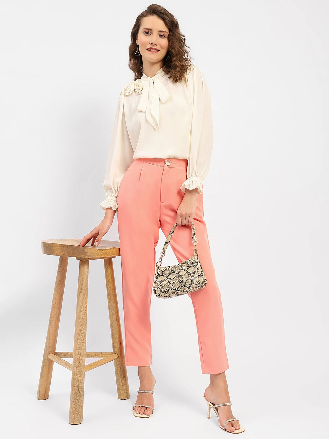 Compact Fold Design Madame Applique Adorned Off-White Shirt