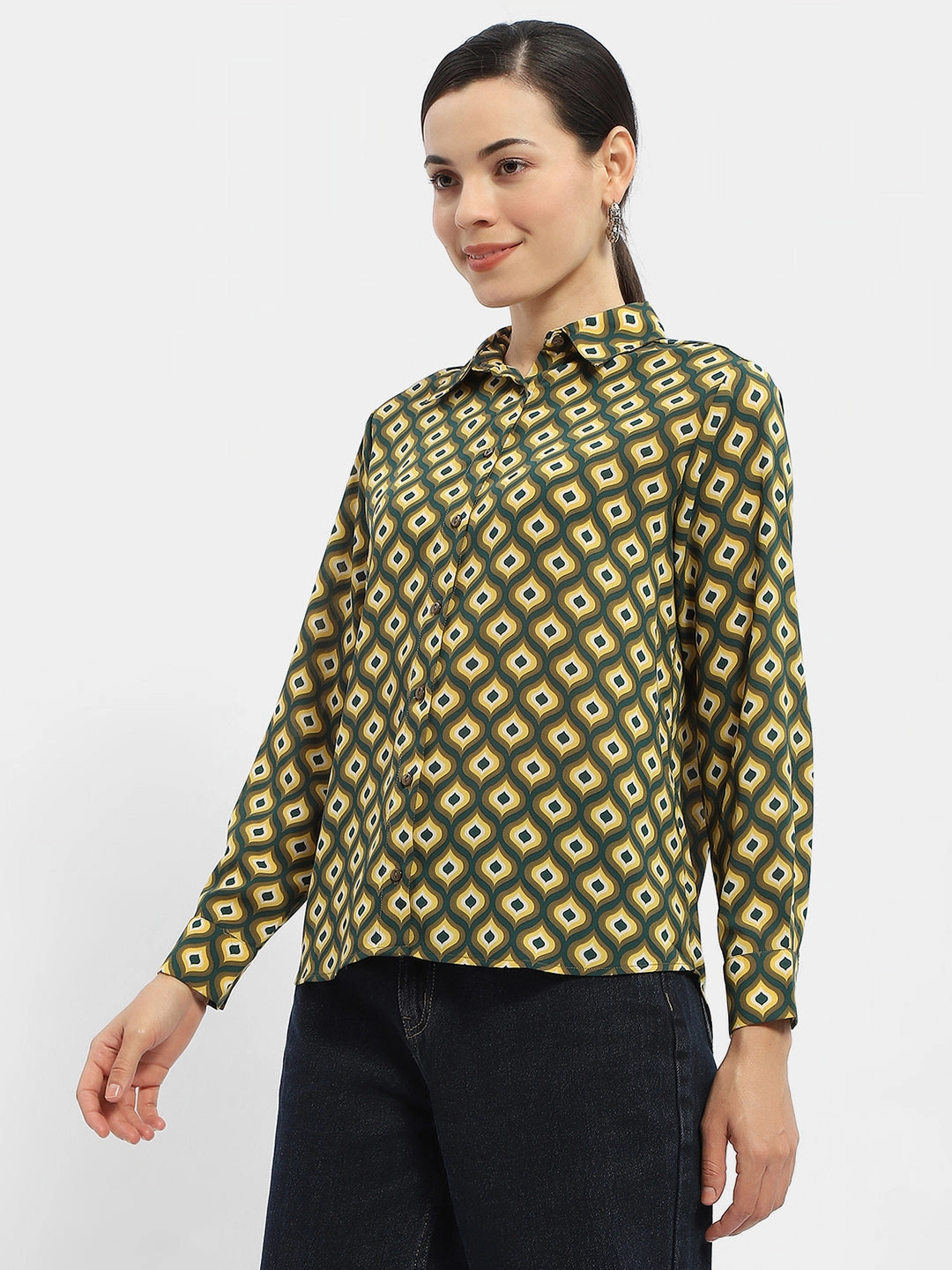 Madame Geometric Print Mustard Yellow Regular Shirt Friends Meetup