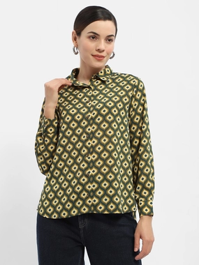 Anti Static Treatment Madame Geometric Print Mustard Yellow Regular Shirt