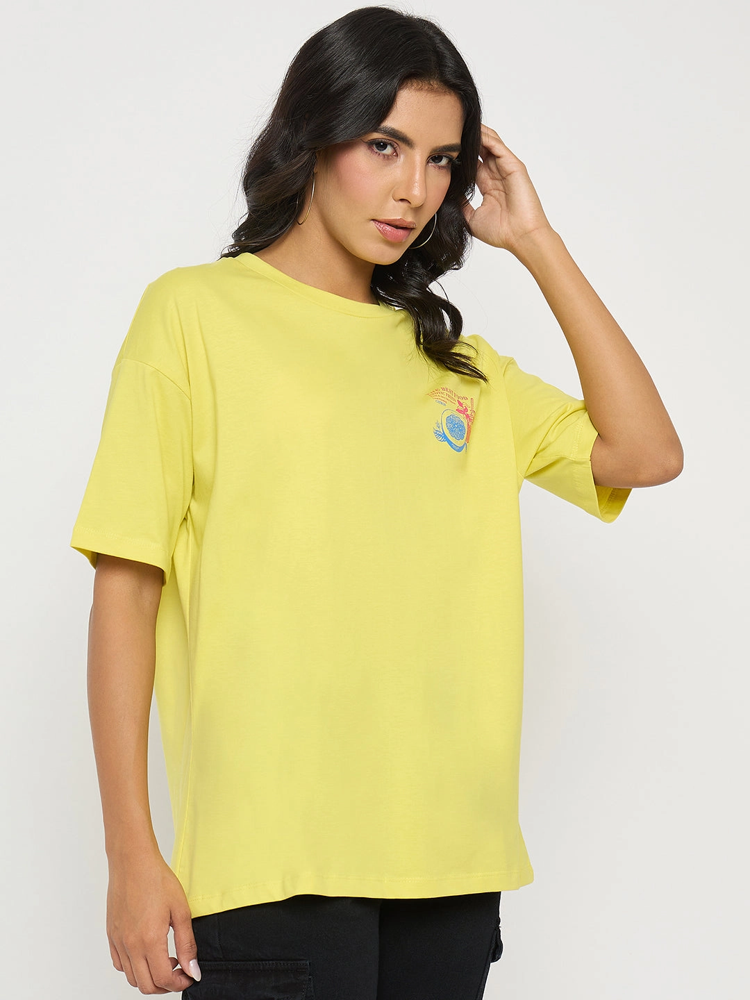 SoftLining Madame Front and Back Graphic Print Yellow T-Shirt
