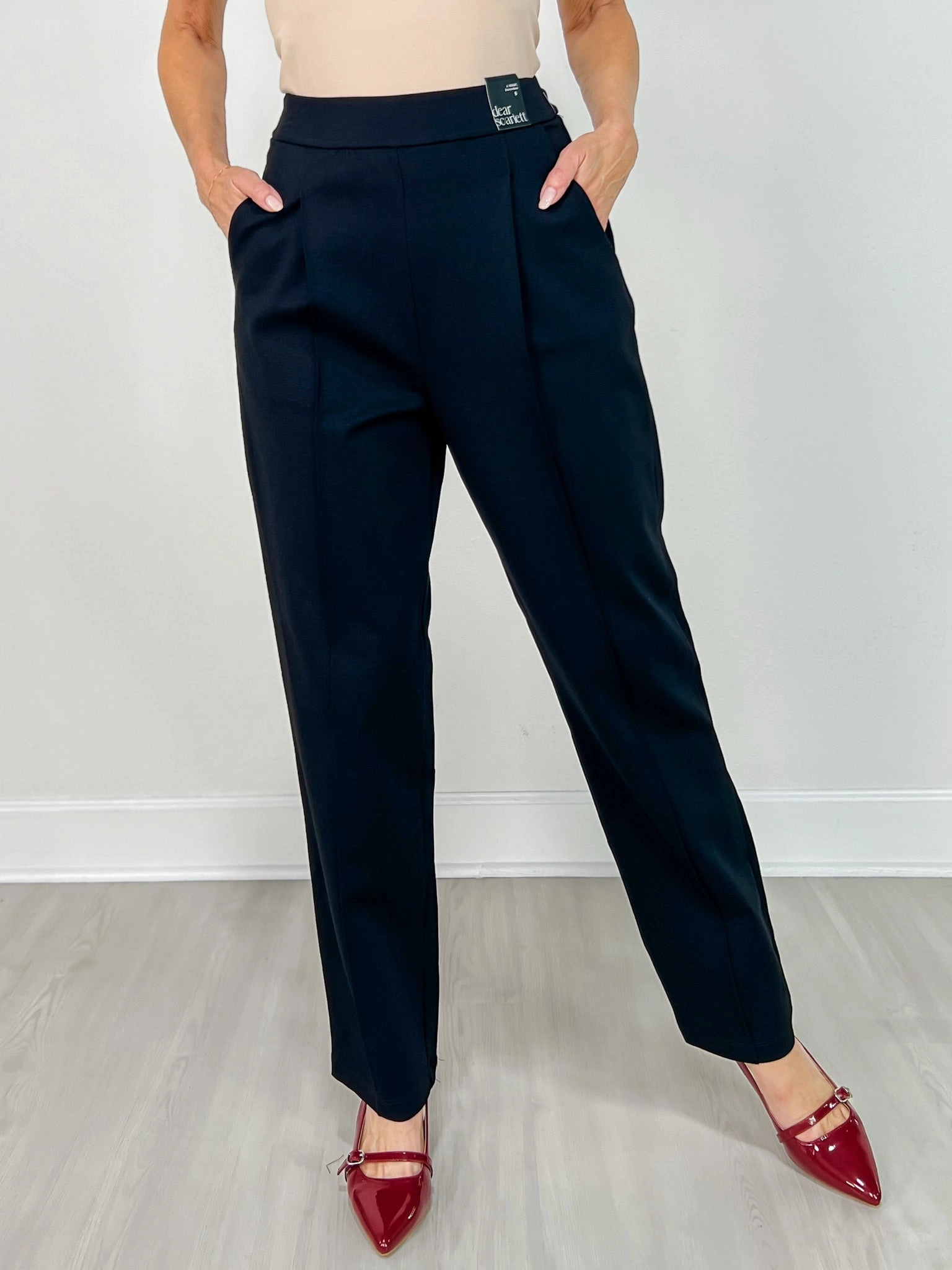 Moisture Wicking Technology Barrel Leg Ponte Everywhere Pants in BLACK