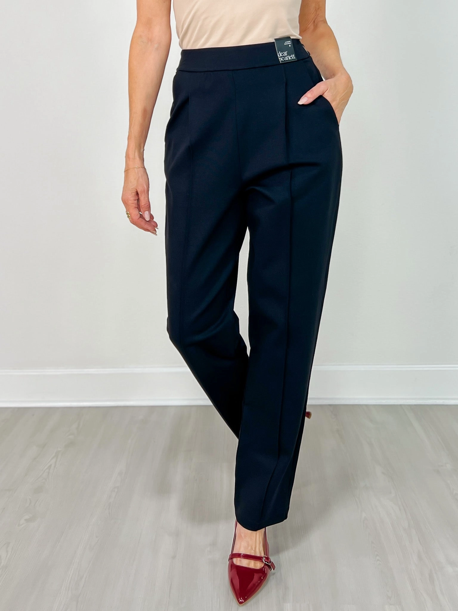 Barrel Leg Ponte Everywhere Pants in BLACK Stretch Material