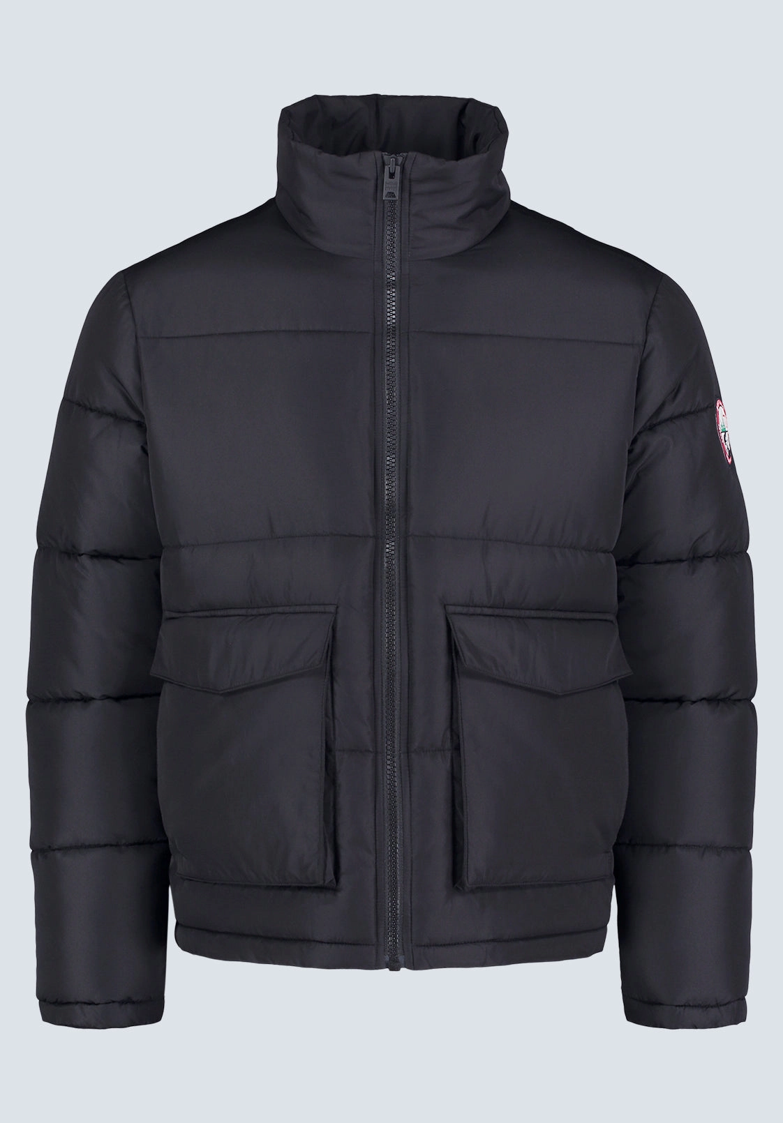 Nate Men??s Zip-up Puffer Jacket with Large Front Pockets, Black - OBMFE001 RibbedTrims Autumn Wear