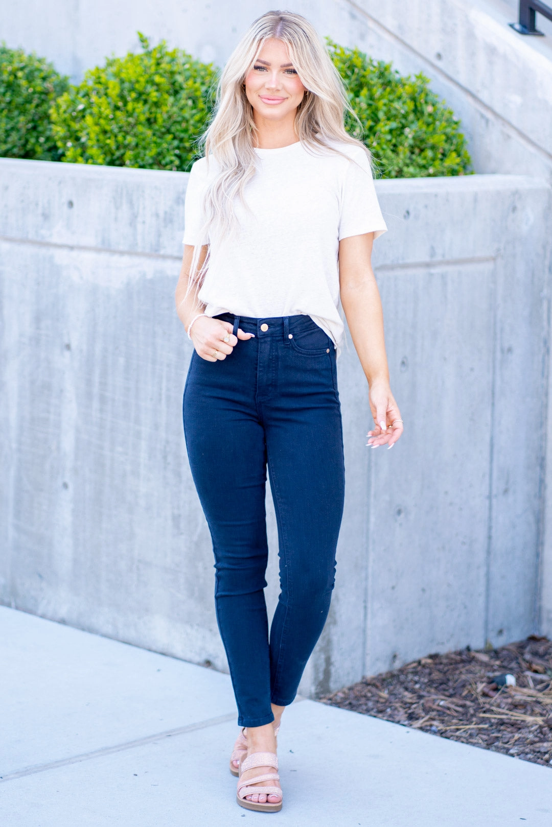 Spring Mood Slim Navy Blue Garment Dyed Tummy Control Skinny Regular & Plus Sizes