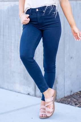 Fashion Essential Navy Blue Garment Dyed Tummy Control Skinny Regular & Plus Sizes