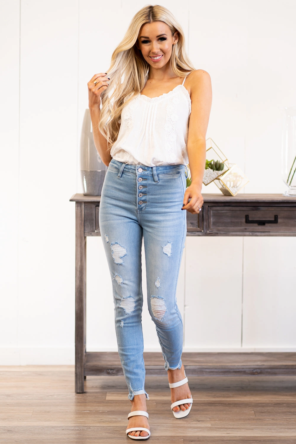 Cool Essentials Harper High Rise Button Fly Skinny