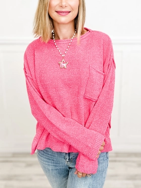 Need Sweater Weather Long Sleeve Sweater with Side Slits and Front Pocket Hypoallergenic Yarn Construction