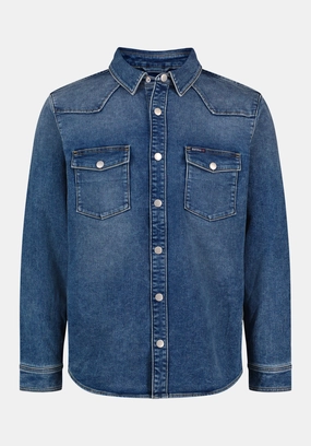 Shane Men's Denim Shirt, Sanded and Vintage Blue - BM26070 Multi Pocket Design
