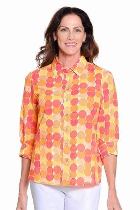 Print Button Front Shirt - Multi Dot Print EasyClean ArticulatedElbowShaping