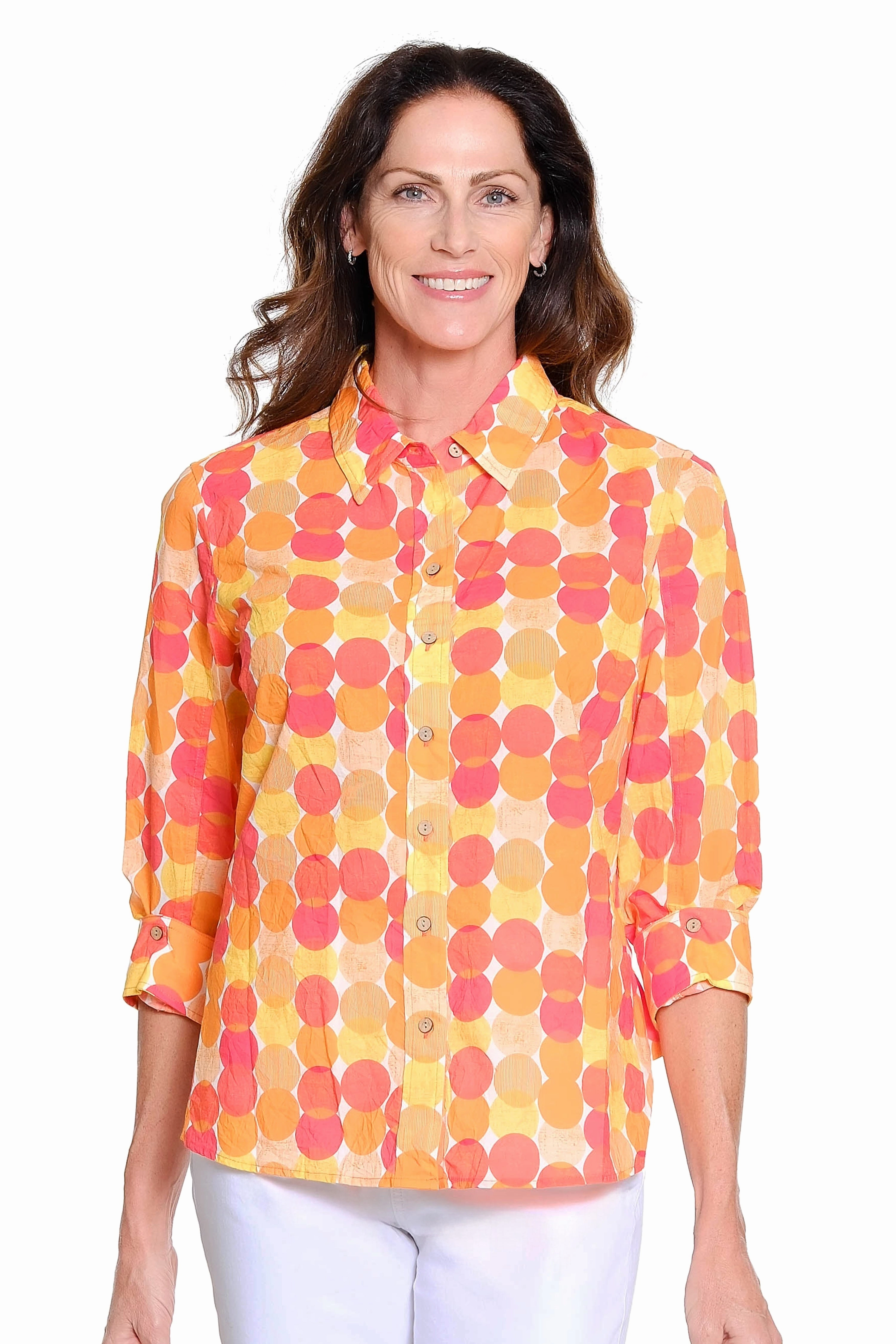 Print Button Front Shirt - Multi Dot Print UltraSoftLining