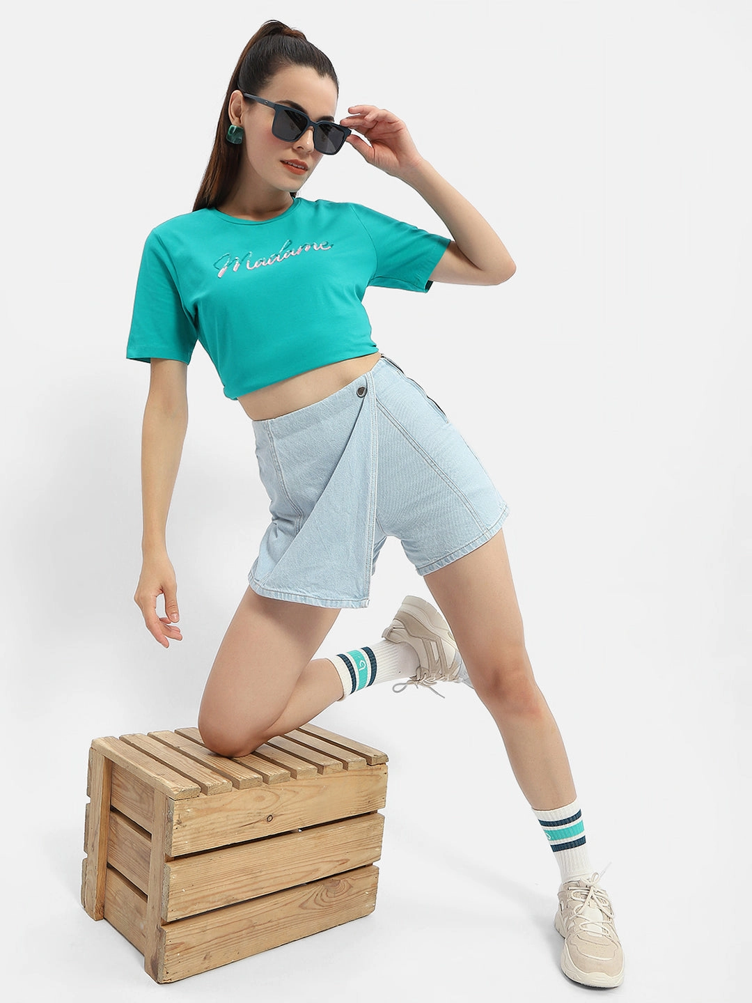 Madame Typography Sea Green Crew Neck T-Shirt NoSlip Grip