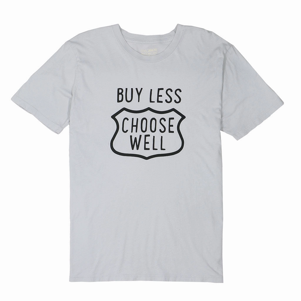Metallic Fiber Blend "Buy Less, Choose Well" Short Sleeve Men's Tee - Frost