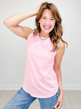 Ribbed and Cotton Mix Contrast Sleeveless Top Airflow Vents