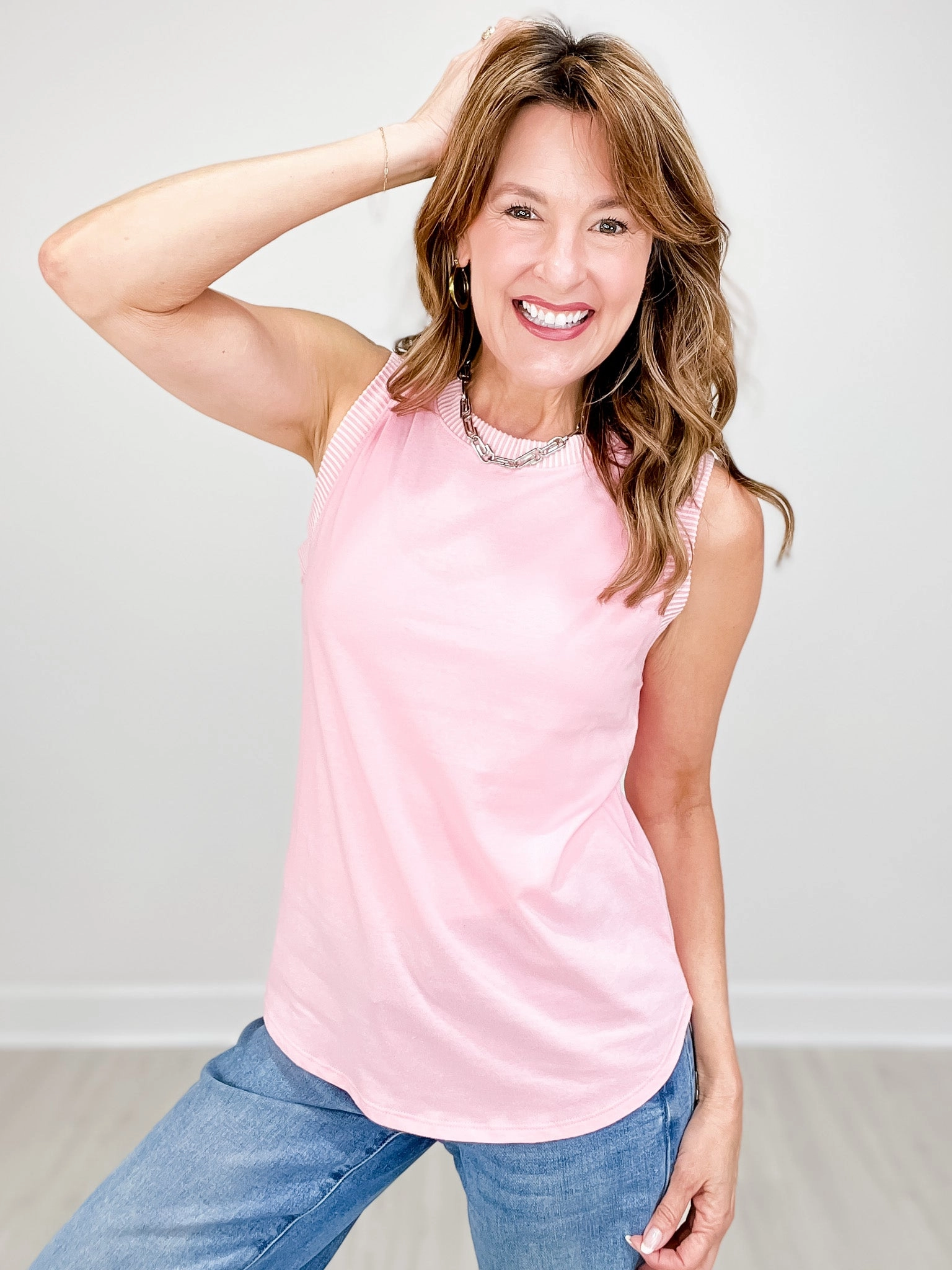 Multi Directional Zipper Placement Temperature Regulating Fabric Ribbed and Cotton Mix Contrast Sleeveless Top