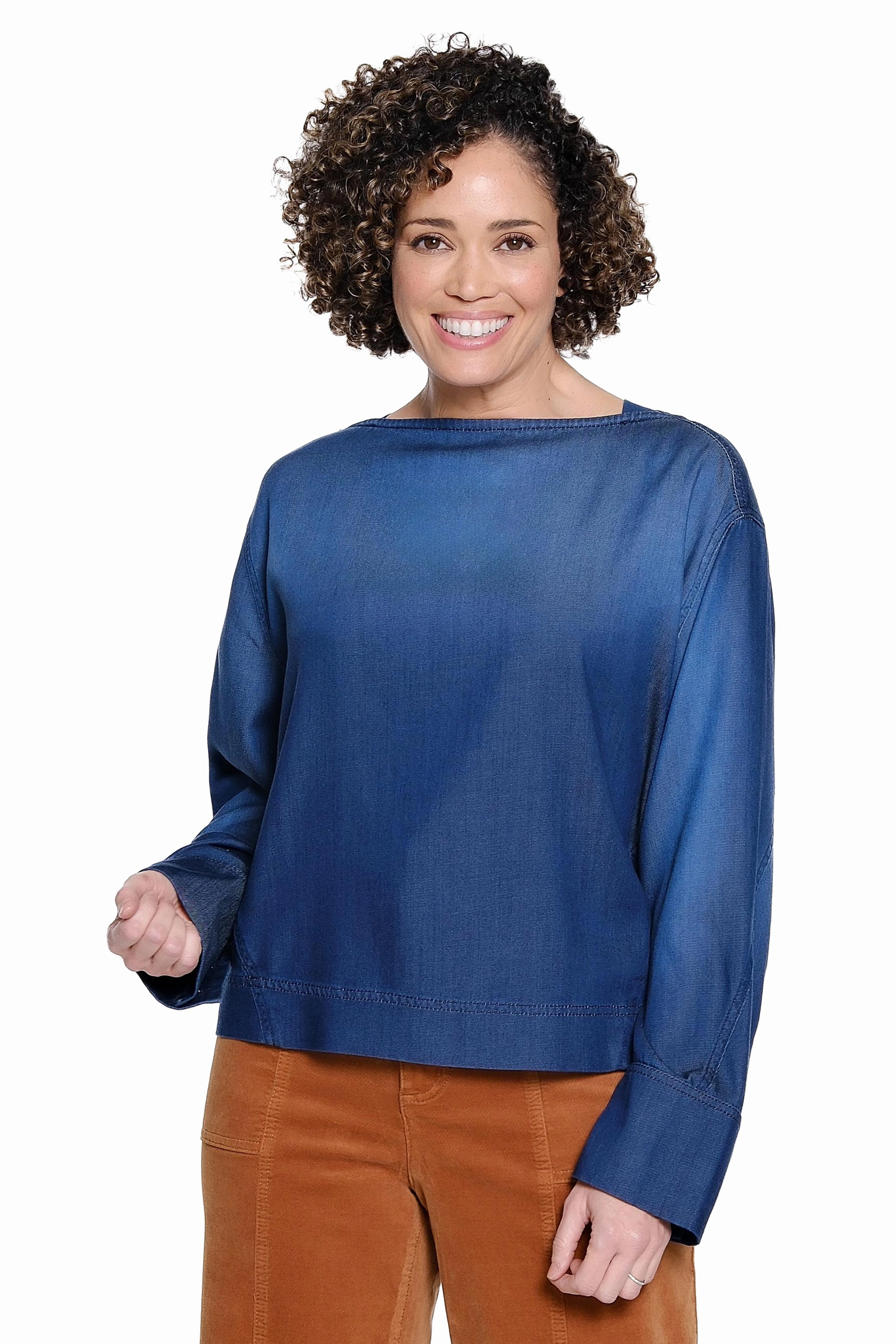 AdjustableCuffSystem Boatneck Denim Top - Dark Indigo