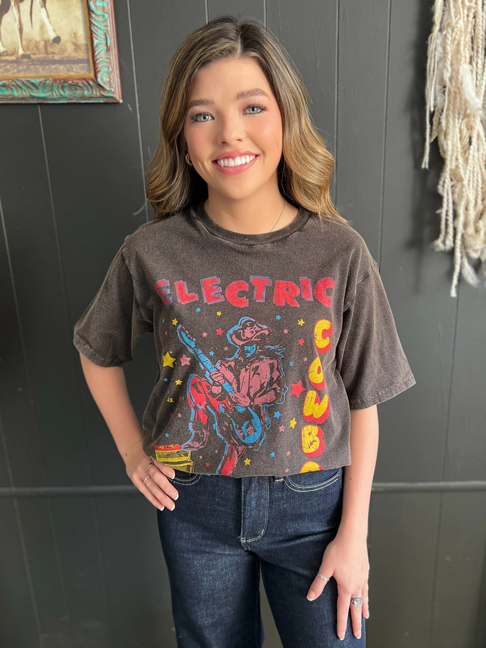 OdorResistant Treatment Odor Resistant Technology Electric Cowboy Grey Mineral Washed Graphic Tee