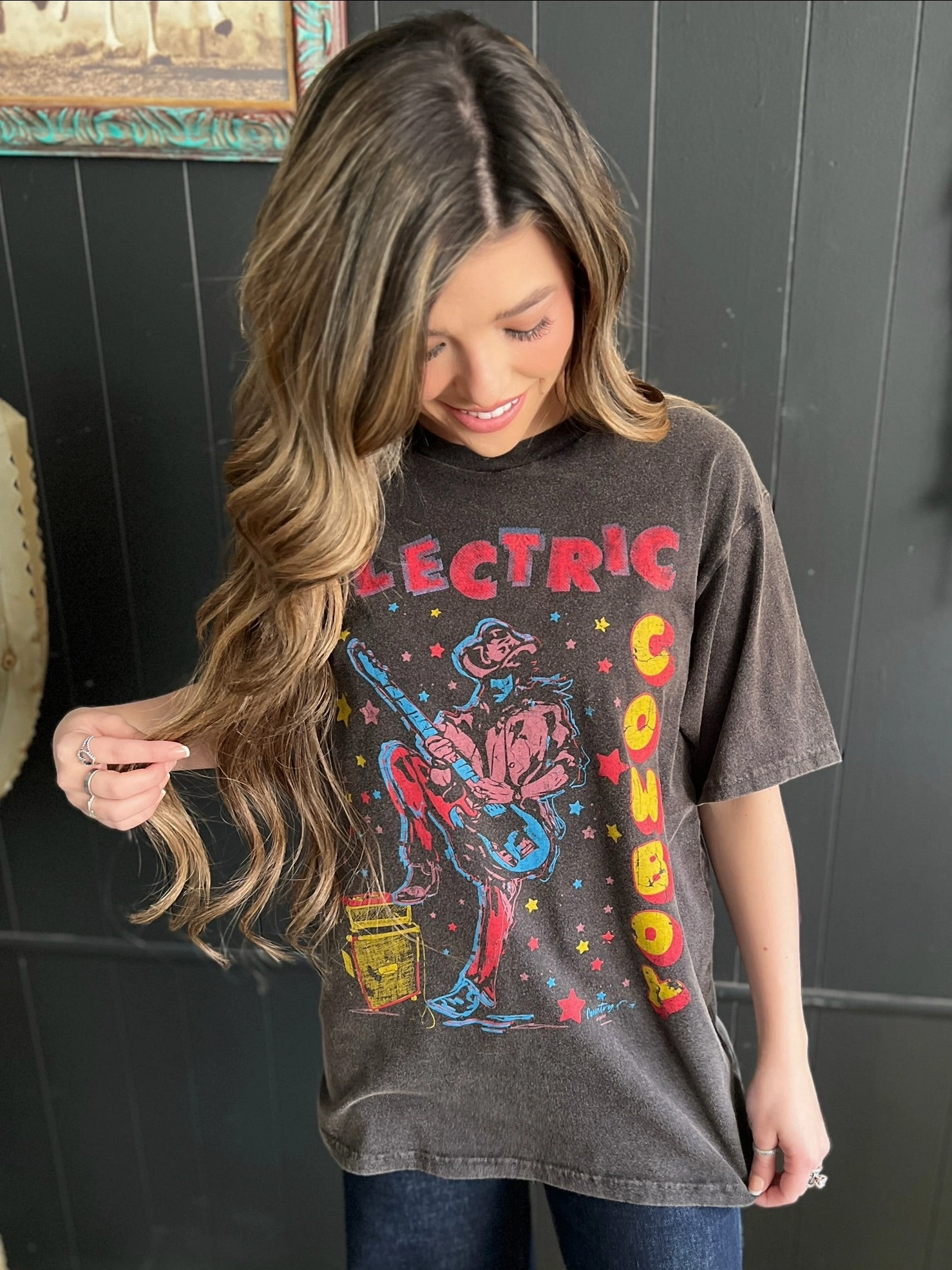 Layered Collar AirflowVents Electric Cowboy Grey Mineral Washed Graphic Tee