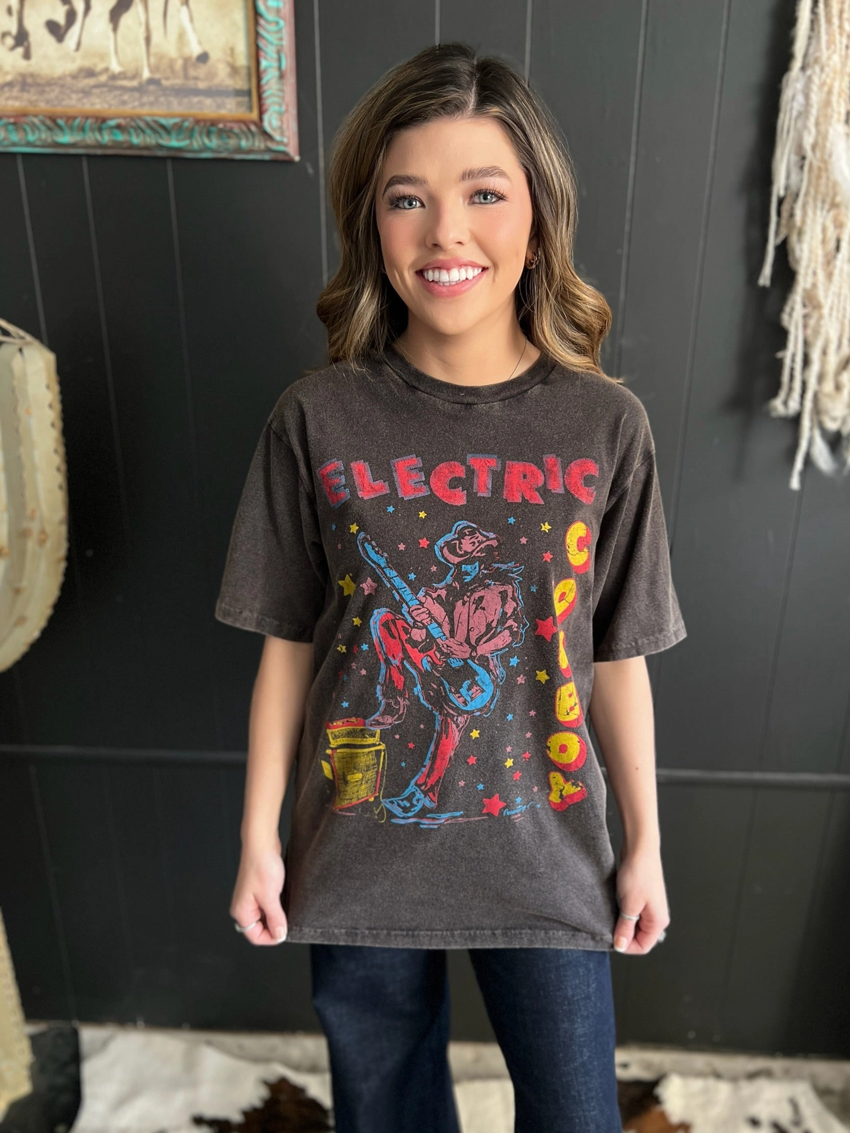 Electric Cowboy Grey Mineral Washed Graphic Tee HiddenVentilationPockets