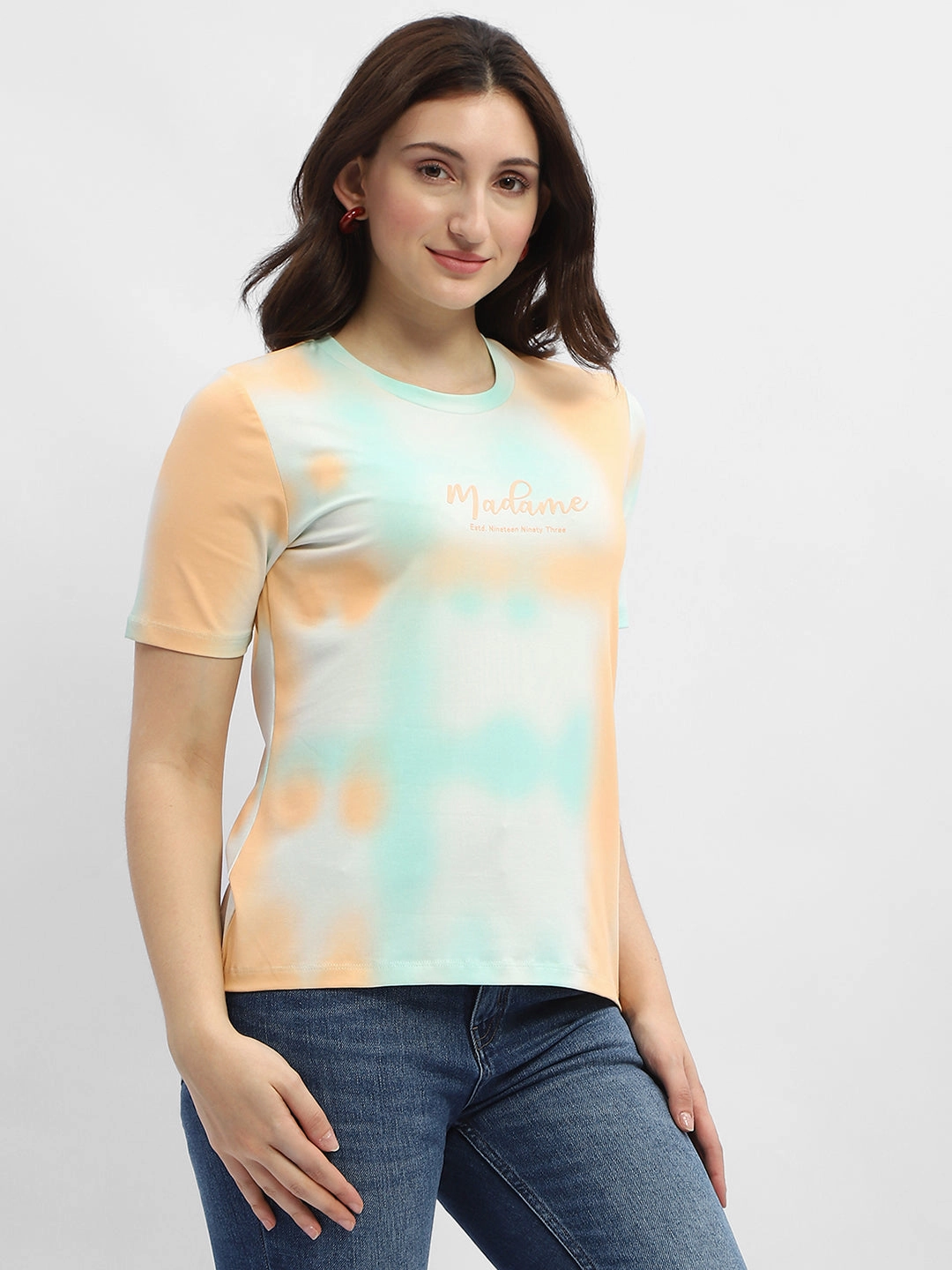 Madame Tie-Dye Orange Cotton T-Shirt Bound Seam Finish